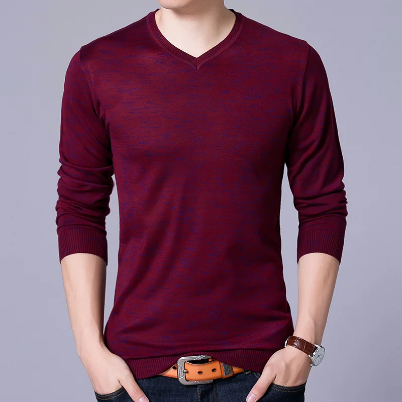 

The new 2019 V is gotten men sweater knit flower yarn pure color youth business