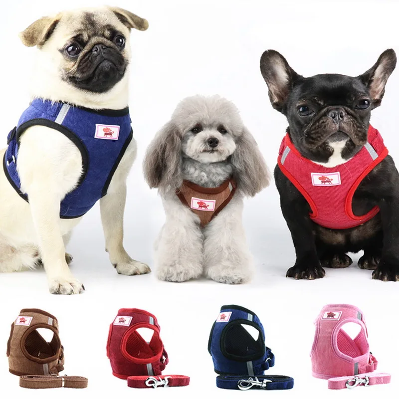 

Dog Harness Vest Adjustable Corduroy Cute Puppy Kitten Collars NO PULL Breathable Pet Harness Reflective Pet Dog Chest Strap