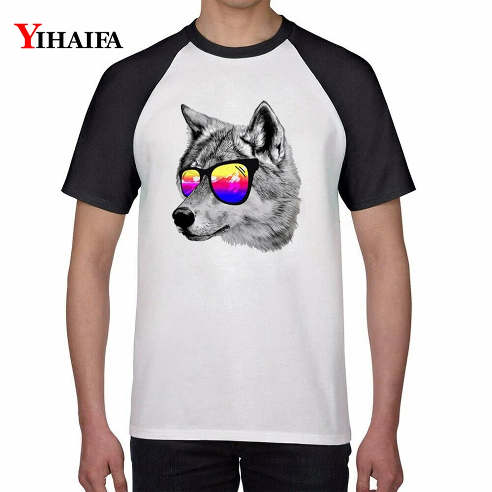 

Summer T-shirt Wolf like Print T-Shirt Mens Mans Cool Animal Baseball Tee Casual Tops White T shirt Cotton Unisex Top