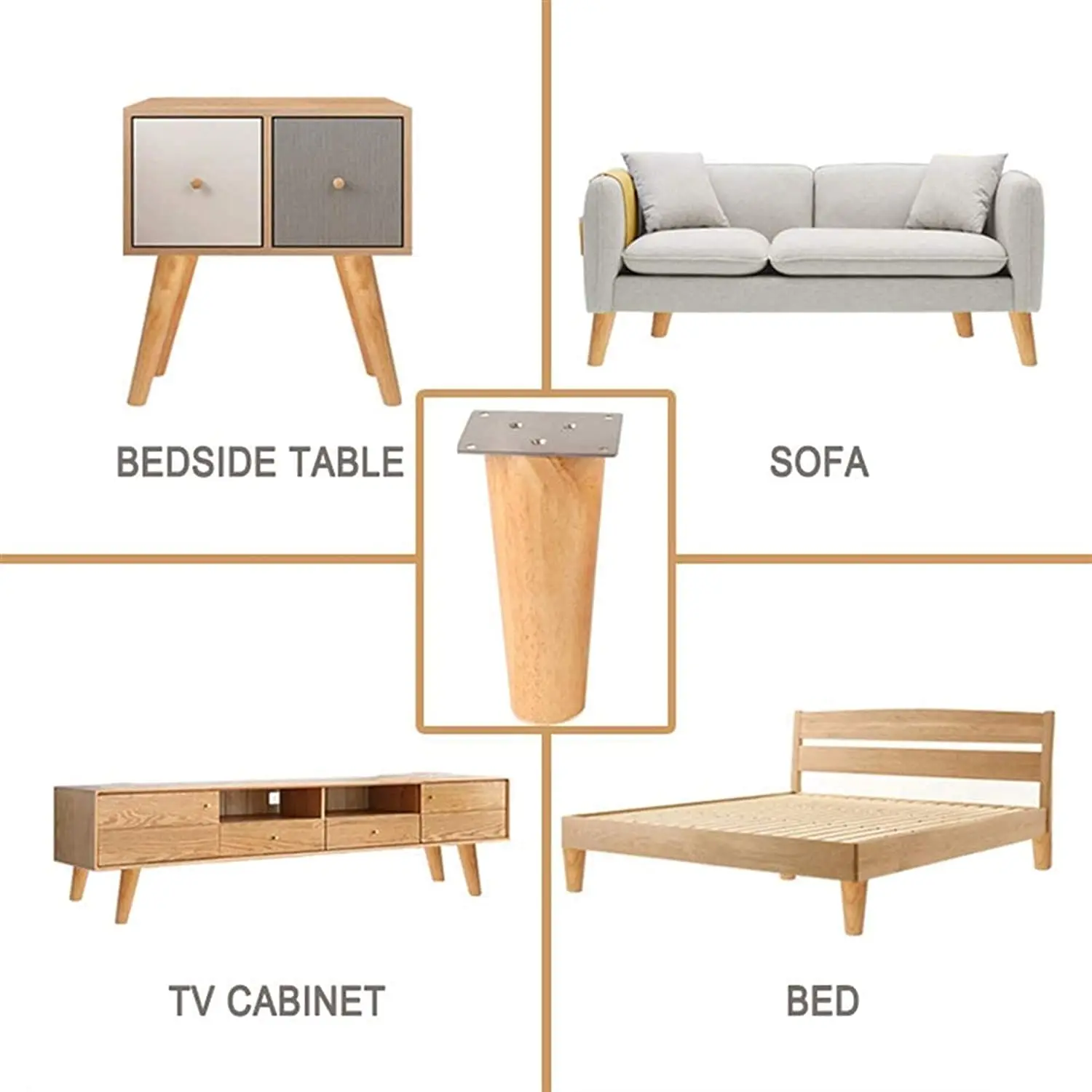 1pcs Solid Wood Legs for Furniture，Inclined Cone Sofa Bed Cabinet Table and Chair Replacement Feet Sloping Feet Multi-size