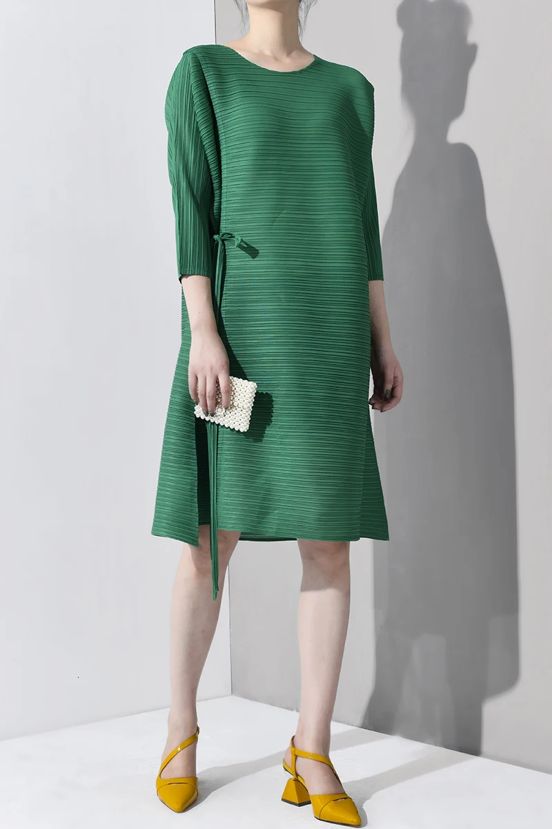 LANMREM Новая модная женская рубашка с длинным рукавом женские толстовки Vestido плиссированный винтажный пуловер с зеленым галстуком свободное платье WH365
