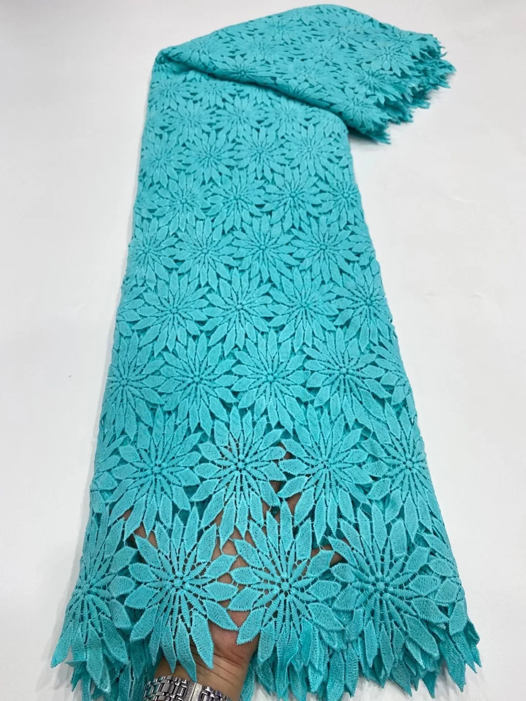 

African Umbilical Cord Lace Water-soluble Fabric 2021 High Quality Embroidery Nigeria Mesh Lace Fabric 5 Yards/piece D4476