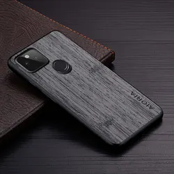 Premium Bamboo Wood Pattern Leather Cover - Luxury Case for Pixel 4A (Dark Gray)