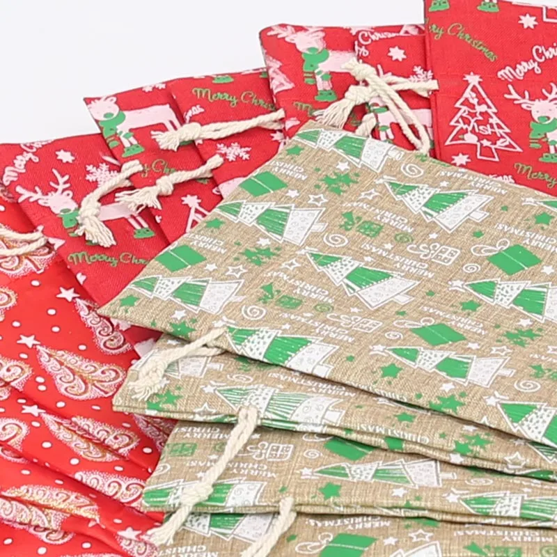 20 штук Хлопковая Сумка-мешок, Рождественская Подарочная бутылка, набор, сумка, праздничные новогодние вечерние украшения