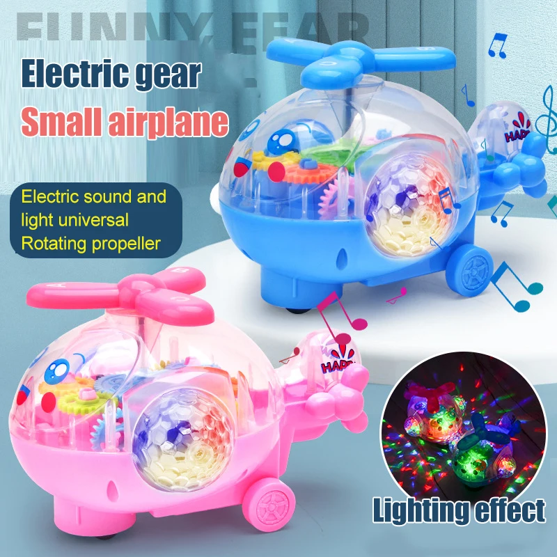 

Transparent Gear Plane Toy With Music Electric Glowing Toys Creative Birthday Gifts For Children Машинки Игрушки