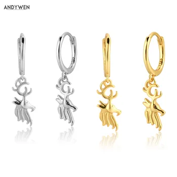 

ANDYWEN 200 New 925 Sterling Silver Gold Elk Drop Earring Piercing Orringe Fashion Jewelry 2020 Party Wedding Simple Tiny Jewels