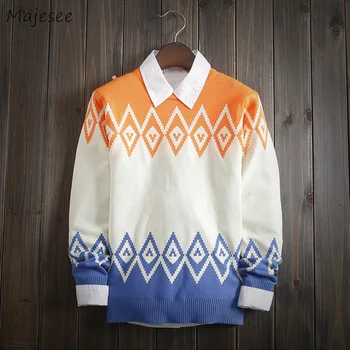 

Sweaters Men Plus Size Printed Simple Soft All-match Korean Style Leisure Thicker Warm Winter Knitting Sweater Mens Ulzzang Tops