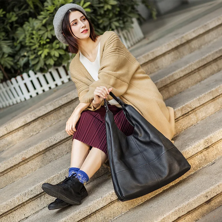 

2018-Simple Shoulder Bag Women's Large Full-grain Leather WOMEN'S Leather Bags Handbag Soft Bag a Generation