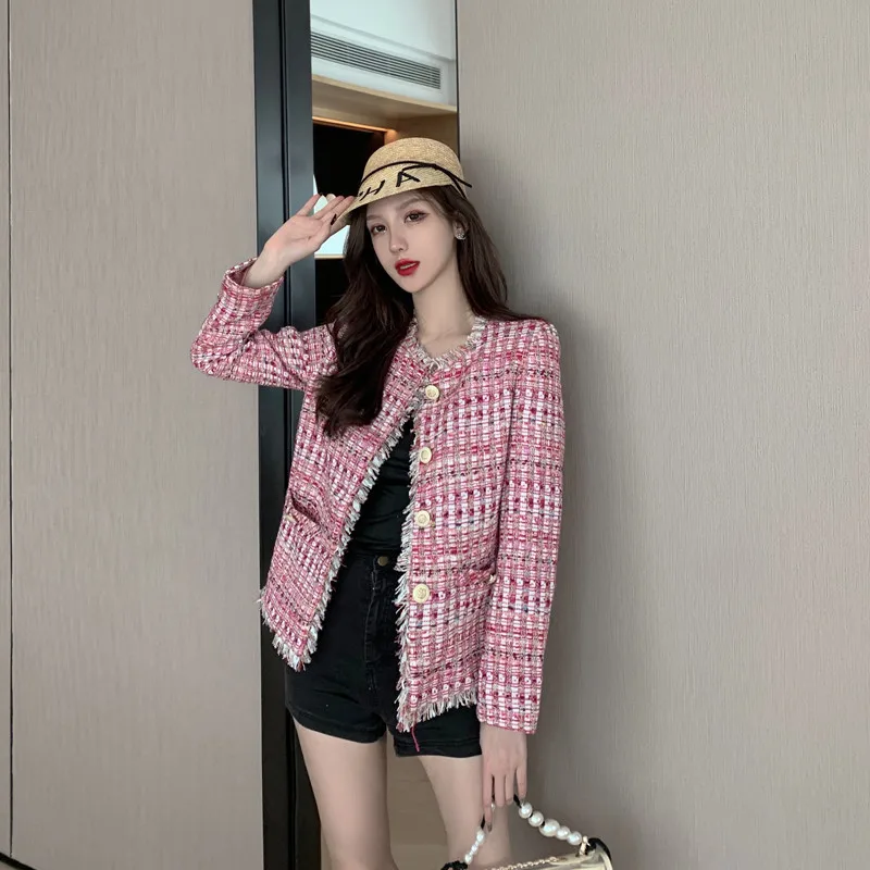 

Female Tweed Jackets 2019 Spring Autumn Retro Elegant Edging Short Cardigan Loose Long-sleeved Couduroy Jacket Fall Short Jacket