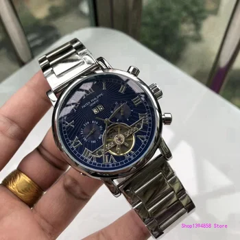 

Patek- Philippe- New Automatic Mechanical Men Watch Silver Blue Stainless Steel Transparent Sapphire Glass AAA Glide Watches 111