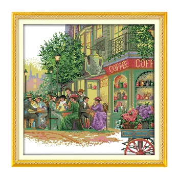 

A Street Cafe Counted Cross Stitch Kits Printed Canvas Embroidery Set 14CT 11CT Sewing Needlework Handmade Craft Home Decoration
