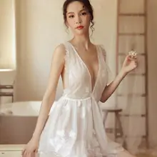 Белые кружевные комплекты для сна, сексуальное женское белье, мини-платье, одежда для сна, открытая спина, Kawaii, нижнее белье для женщин с Т-пантами, Лолита, вышивка, горячая распродажа