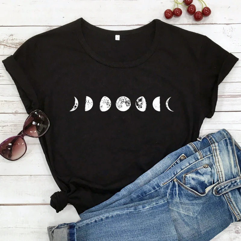 Phases Moon Shirt Moon Phase Tshirts Women Shirt Black Moon Phase