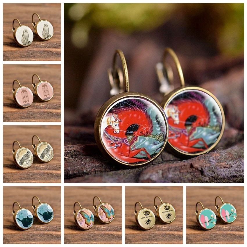 Женские серьги гвоздики ручной работы креативные Винтажные со стеклянными