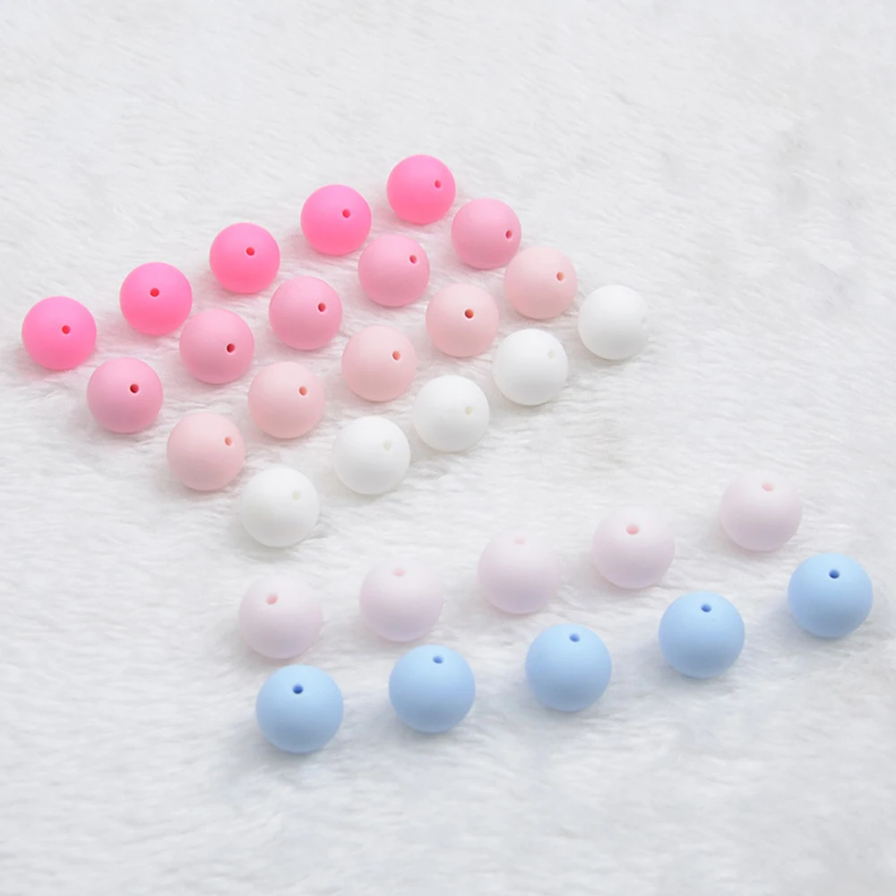 Baby Teethers care 30pcs/lot Silicone Beads Baby Teether 15mm Baby Teething Beads For Pacifier Chain Silicone Teether BPA Free