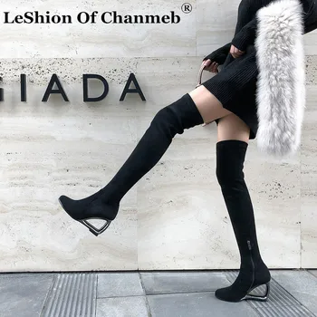 

Female 2020 Winter Stocking Boots Women Thermal Warm Snow Over-the-Knee Boots Cut Out Wedges Tall Boots Woman Autumn Heels Shoes