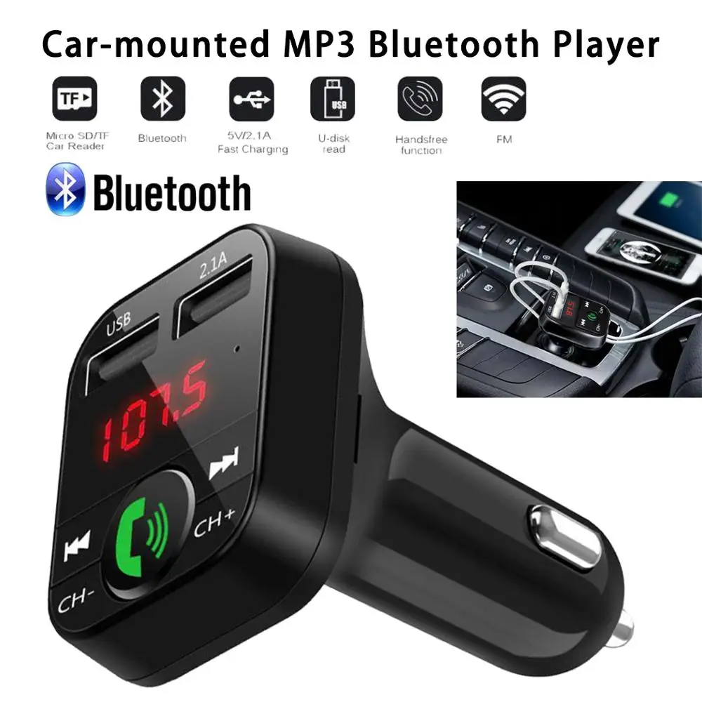 Bluetooth 5,0 Handsfree автомобильный комплект fm-передатчик Быстрый двойной USB зарядное устройство ЖК цифровой вольтметр TF карта U диск AUX плеер