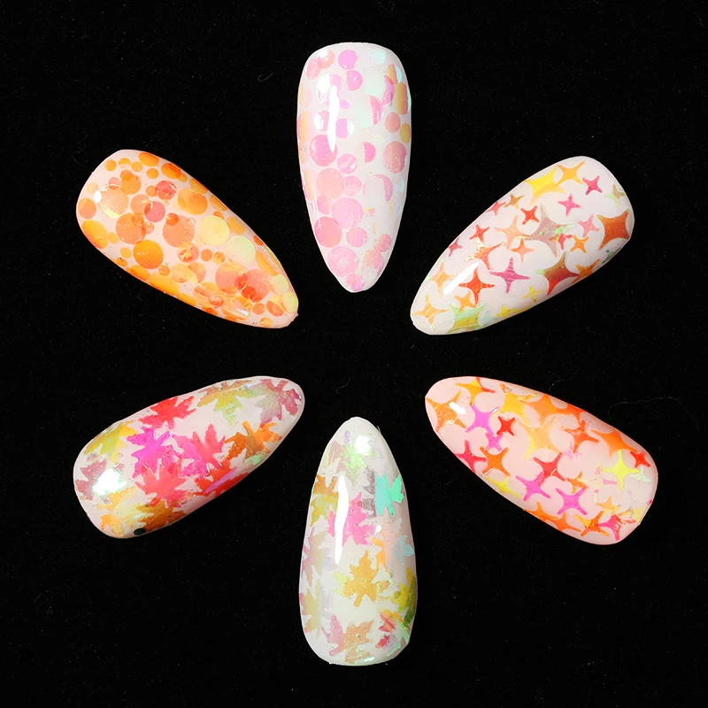 1 коробка цветные блестки для ногтей кленовые листья звездочки круглые хлопья DIY