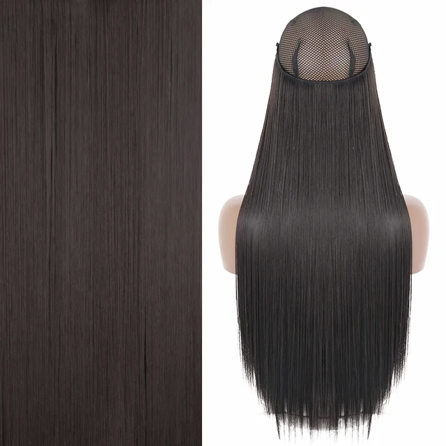 Synthetic No Clip Invisible Wire Hair Extensions Straight Natural Black Blonde One Piece False Hairpiece Halo Hair Extension Z-2