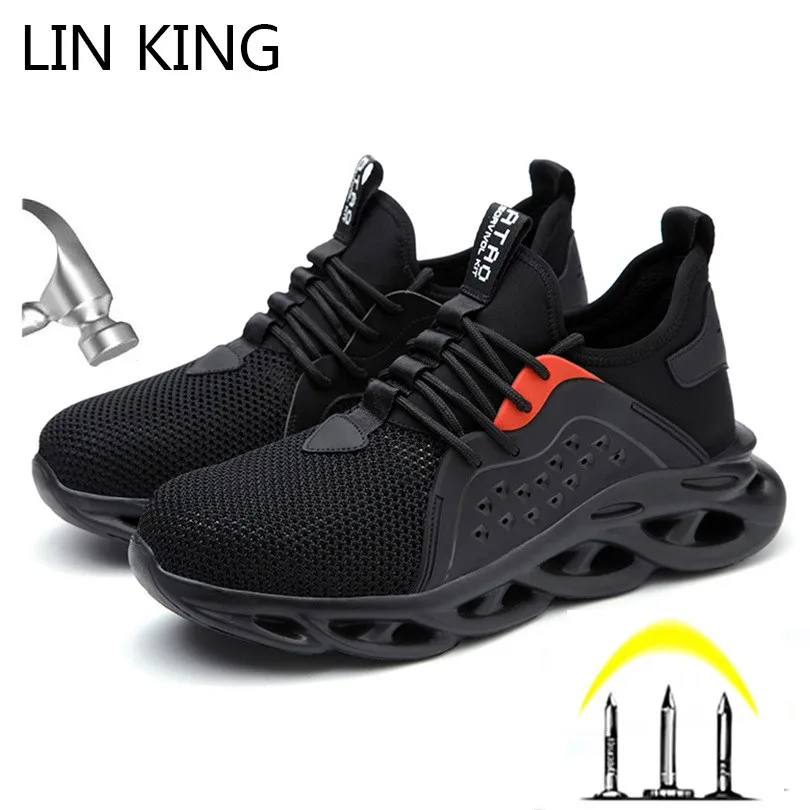 

LIN KING Big Size 37-48 New Steel Toe Men Safety Shoes Lace Up Work Sneakers Women Boots Breathable Unisex Outdoor Casual Shoes