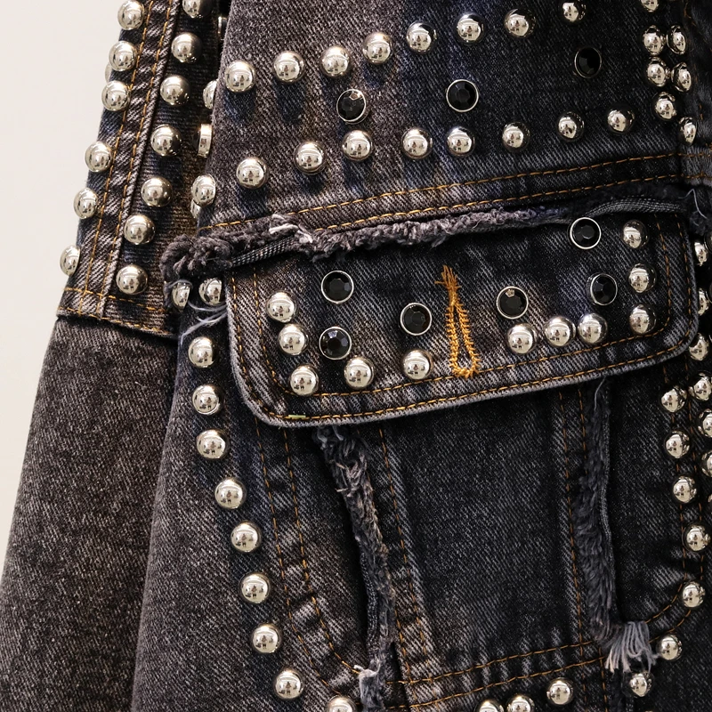 Spring Autumn Punk Rivet Coat Europe Women New Designer Jacket Coat Fashion Short Slim Stylish Biker Jacket