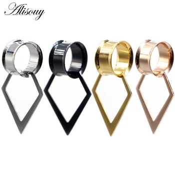 

Alisouy 2pcs Stainless Steel Rhombus Pendant Ear Tunnel Expander Piercing Ear Stretchers Tunnels detachable oreja Body Jewelry