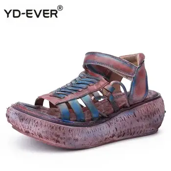 

Original Spring and Summer New Thick Soft Genuine Leather Retro Women Sandals Handmade Platform Wedges Heels Shoes