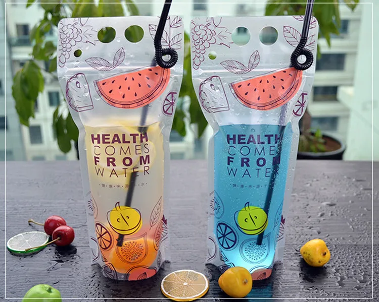 

50pcs 500ml-550ml Portable Stand up Plastic Ziplock Bag Hot and Cold Summer Beverage Bag Plastic Food Drinking Pouch