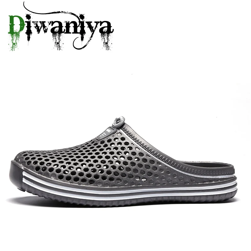 

2021 Brand Hole Shoes Men Gray Garden Casual Rubber Clogs For Men Male Sandals Summer Slides Swimming Jelly Shoes Women Sandals