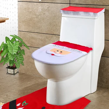 

New Santa Claus Toilet Lid Cover Seat Christmas Decoration Bathroom Mat Soft Toilet Floor Rug Non Slip Toilet Seat Cover