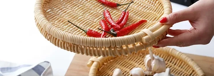 Поднос для еды ручной работы соломенный тканый Круглый Портативный хлеб закуски корзина для хранения фруктов Отель Ресторан элементы кухни бытовые