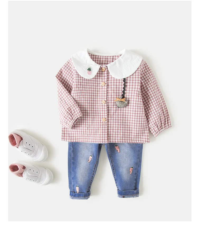 Acs028, рубашка с длинными рукавами для маленьких девочек, весна, новые стильные топы в Корейском стиле для девочек 0-4 лет, демисезонные клетчатые топы для малышей