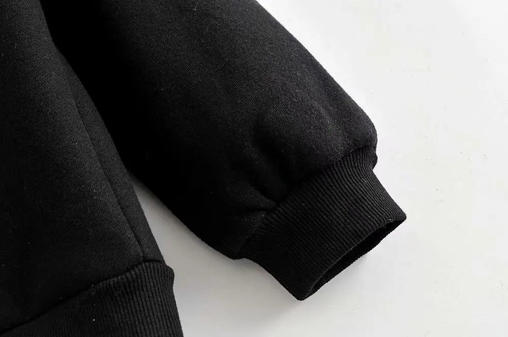 Мода Za Для женщин осень Повседневное однотонная бархатная толстовка с капюшоном и длинными рукавами, с О-образным вырезом пуловеры в Корейском стиле женские свободные топы