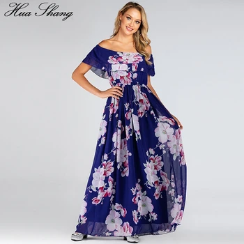 

Off Shoulder Dress Plus Size 5XL 6XL Women Summer Ruffles Short Sleeve Floral Print Boho Dress Maxi Long Chiffon Beach Dresses