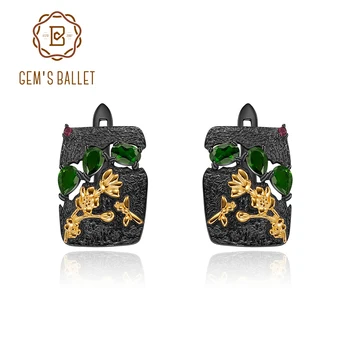 

GEM'S BALLET 925 Sterling Silver Handmade Bee Flower Garden Clip Earrings Jewelry Natural Chrome Diopside Earrings for Women