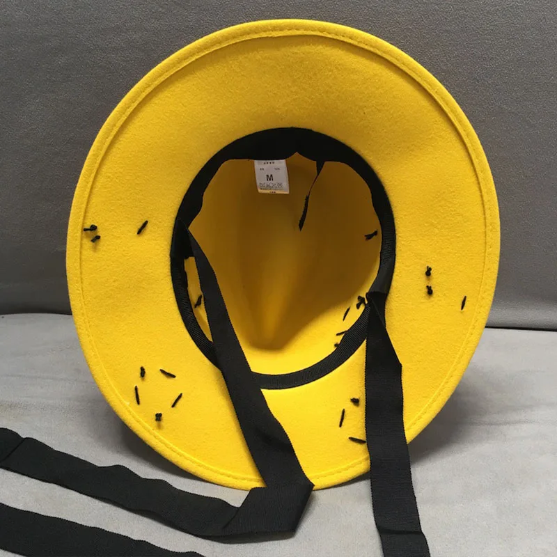 New Fashion cappello di feltro di lana giallo tesa larga Casual nero  allacciato autunno inverno cappello da sole uomo donna feltro Porkpie Jazz  cappello Fedora - AliExpress Apparel Accessories