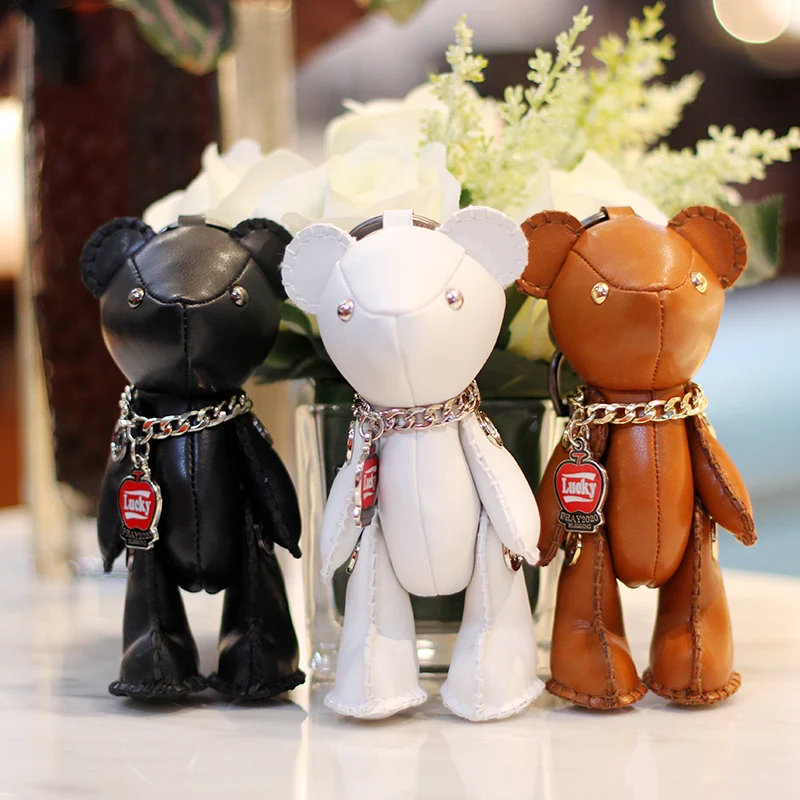 

PU leather Animal bear Rabbit Car key ring Pendant Handicraft Doll toy Ornament Creative souvenir Personalize birthday gift