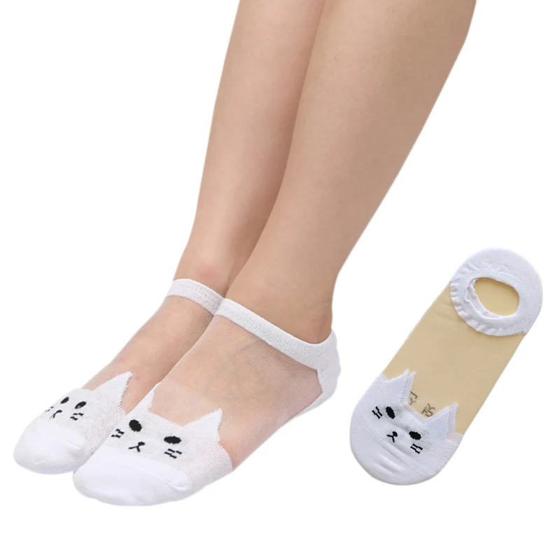 

Summer women's girls funny animals low-cut single socks candy short cotton socks ladies print cat transparent socks