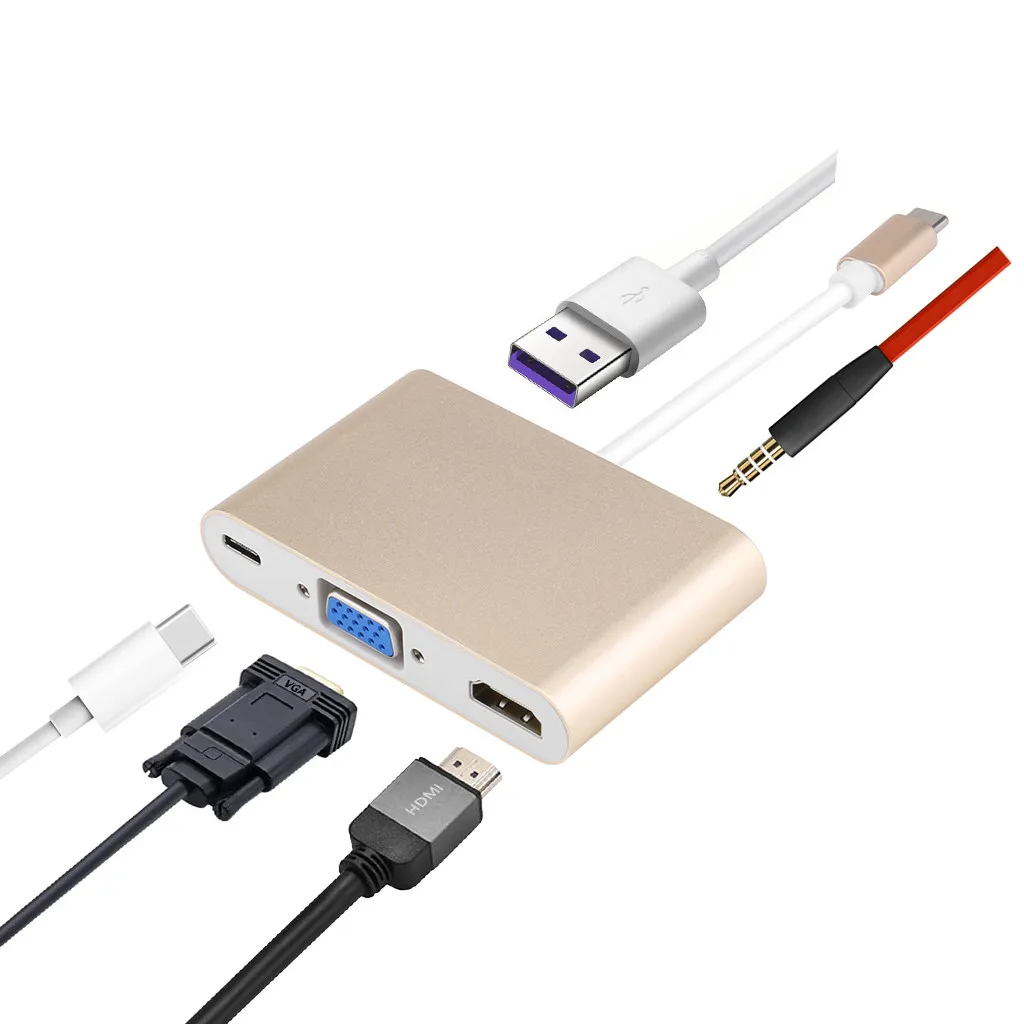 USB C к HDMI VGA USB 3,0 type C аудиоконцентратор адаптер 5 в 1 мульти порт конвертер для Macbook Pro концентратор адаптер с адаптером питания