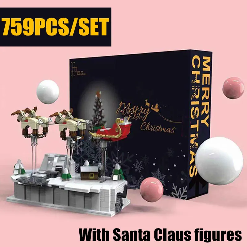 

New MOC Christmas Ship Mini Santa Claus Ride Village Train City Fit Technic Building Blocks Bricks Figures Toys Gifts