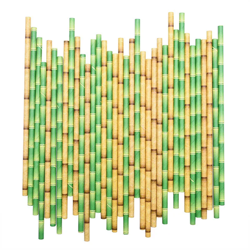 25Pcs Creative Drinking Straw Bamboo Pattern Paper Drinking Straw Decoration Wedding Party Bar Supplies