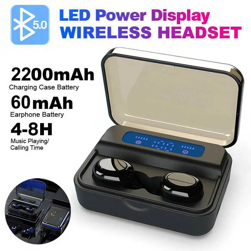 New 5 0 Bluetooth Earphone 8D Stereo Wireless Earbuds Mini Wireless Earphone Headset with Power Bank Earphone Headphone