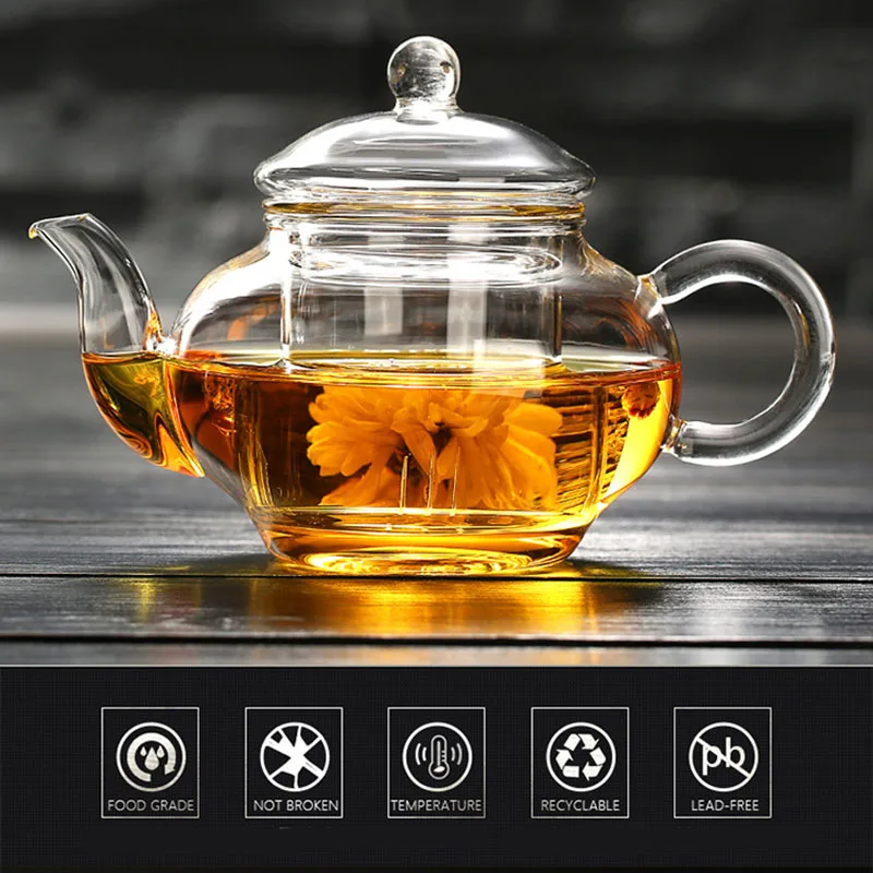 250ML Glass Teapot Tea Infuser Heat Resistant High Temperature Explosion Proof Milk Rose Flower Tea Set Teacup