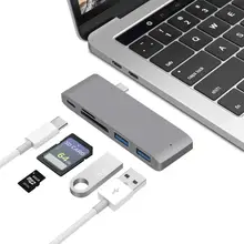 

2021 5 In1 Aluminium Alloy Type C USB C Hub Adapter 3.0 ports Card Reader Micro SD Card Reader for MacBook Laoptop