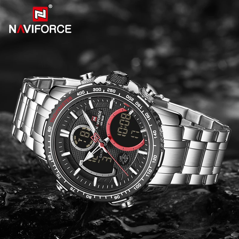 

NAVIFORCE Casual Business Mens Watches Waterproof Stainless Steel Strap Quartz Watchwatches Dual Display Alarm Relogio Masculino