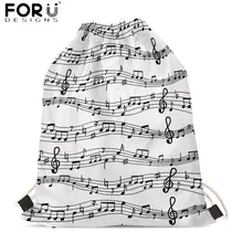 FORUDESIGNS/модные сумки на шнурке для девочек с принтом в виде нот, черные и белые сумки на завязках, повседневные спортивные сумки для пеших прогулок, сумка для хранения