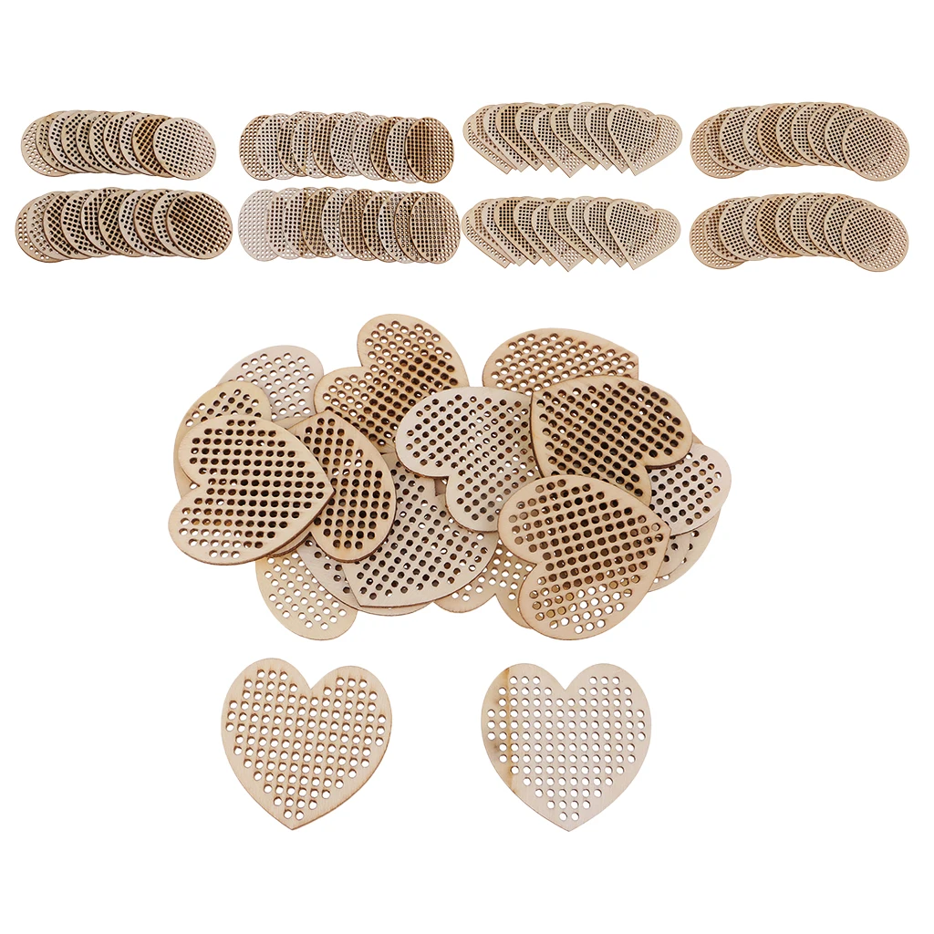 40 PCS Wood Shapes Blank Pendant Charms For Counted Cross Stitch Kit Multi-hole Fashion Jewelry