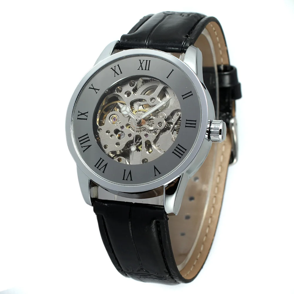 

New Style forsining Automatic Analog Watch Leather Hollow out Watch Casual Sports Men's Korean Students Watch