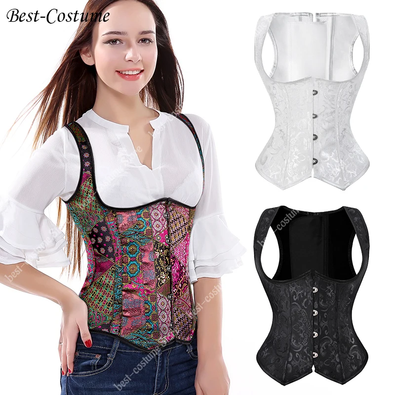 Gothic Corset Womens Faux Leather Steampunk Corsets Bustier Top plus size Boned Waist Cincher Vest Corset Floral