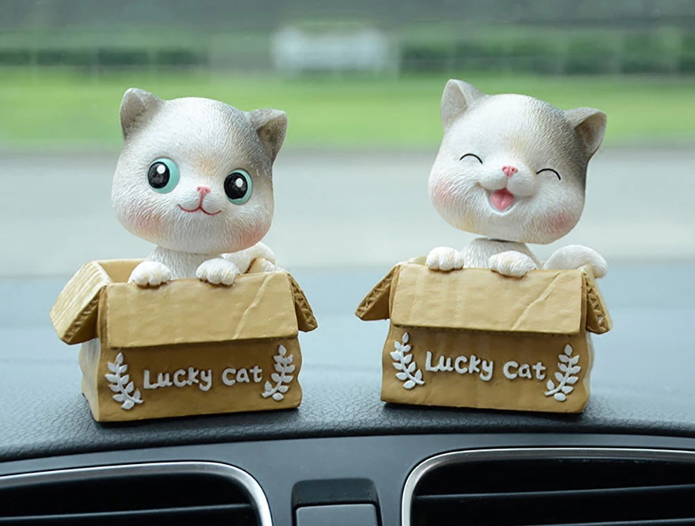 Милая качающаяся голова кошка автомобиль орнамент смолы коробка Lucky ...